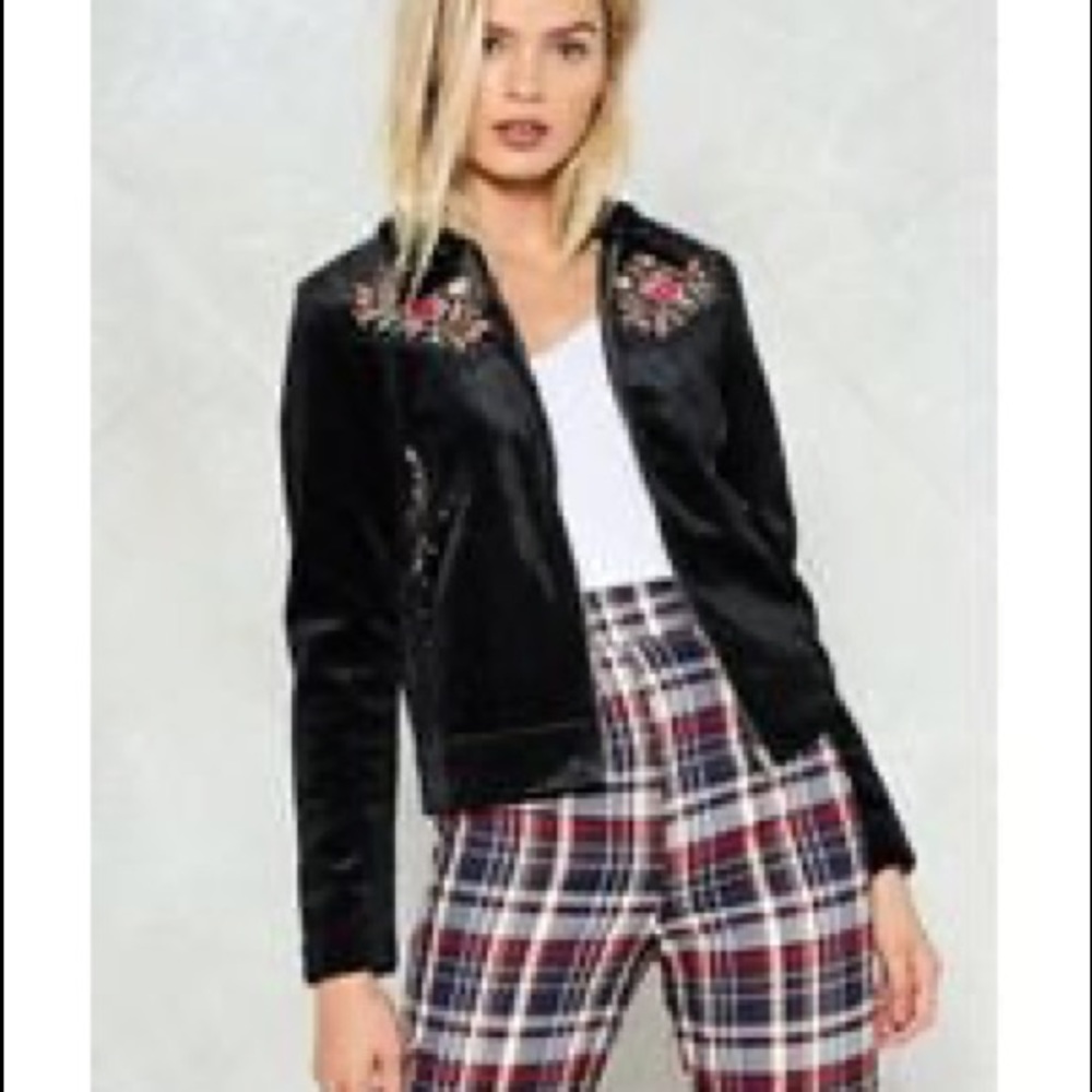 Velvet, embroidered, studded jacket